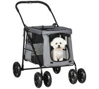 PawHut Dog Pram 4 Wheels Pet Pushchair for Medium Breeds Grey
