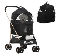 PawHut Detachable Pet Stroller, 3-In-1 Dog Cat Travel Carriage, Foldable with Universal Wheel Brake, Canopy Basket Storage Bag, Black Aosom UK