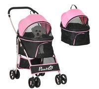 PawHut Detachable Pet Stroller, 3-In-1 Dog Cat Travel Carriage, Foldable with Universal Wheel Brake, Canopy Basket Storage Bag, Black Aosom UK