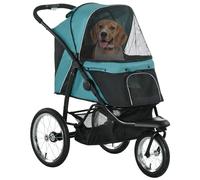 PawHut Pet Stroller Jogger for Medium, Small Dogs, Foldable Cat Pram Dog Pushchair w/ Adjustable Canopy, 3 Big Wheels - Dark Green