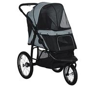 PawHut Pet Stroller Jogger for Medium Small Dogs, Foldable Cat Pram Dog Pushchair with Adjustable Canopy, 3 Big Wheels, Grey