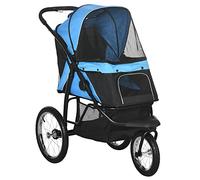 PawHut Pet Stroller Dog Pram Foldable Dog Pushchair Cat Travel Carriage w/ Adjustable Canopy, Wheels, for Medium Small Pets, Blue