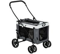 PawHut Foldable Pet Stroller w/ Detachable Carrier - Grey, Grey