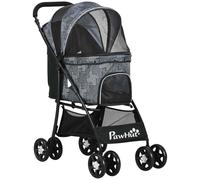PawHut Dog Pram Dog Stroller Pet Pushchair with Universal Wheels, Brake for Small Breeds - Blue Grey