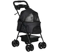 PawHut Dog Pram Dog Stroller with Safety Leashes for Small Dogs Black