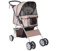 PawHut Dog Pram Foldable Dog Buggy for Small Dogs Cats Brown