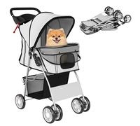 PawHut Dog Pram Pet Stroller Dog Pushchair Foldable Travel Carriage with Wheels Zipper Entry Cup Holder Storage Basket Grey | TJ Hughes