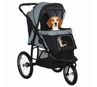 PawHut Pet Stroller Jogger for Medium Small Dogs, Foldable Cat Pram Dog Pushchair with Adjustable Canopy, 3 Big Wheels, Grey Aosom UK