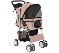 PawHut Dog Pram, Pet Stroller with Reflective Strips, Foldable Cat Stroller with 360° Swivel Wheels, Brown