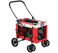 PawHut Dog Pram with Detachable Carrier Soft Padding for Small Dogs Red | Dog Stroller, Pet Pushchair, Safety Leashes