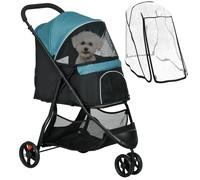 PawHut Dog Pram with Rain Cover Pet Stroller, Foldable Dog Pushchair for Small and Miniature Dogs, Cats - Dark Green Dark Green