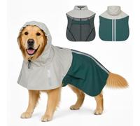 PawHut Dog Raincoat with Hood, Waterproof & Breathable Rain Jacket with Reflective Strips and Leash Hole, Adjustable Poncho for Large Dogs, 20-30 KG Available, Green, L