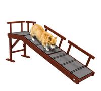 PawHut Dog Ramp Dog Stairs for Small Medium & Large Dogs Pet Ramp for Bed or Couch with Removable Guardrails Non-Slip Surface 60"""" Long Brown