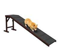 PawHut Dog Ramp for Bed, Pet Ramp for Dogs with Non-Slip Carpet and Top Platform, Brown & Grey