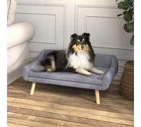 PawHut Dog Sofa Bed Raised Couch with Wooden Frame and Soft Cushion, Grey