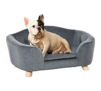 PawHut Dog Sofa Bed Pet Chair Couch with Water Resistant Fabric, Kitten Lounge with Soft Cushion, Wooden Frame for Mini Size Dogs - Grey