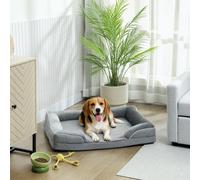 PawHut Memory Foam Dog Bed Sofa, Washable Orthopedic Dog Bed Couch with Removable Flannel Cover, 3-Sided Pet Pillow with U-Shape Bolster, Non-Slip Bottom, Grey, 91.5 x 68.5 x 16.5 cm