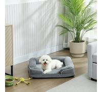 PawHut Dog Sofa Bed, Washable Soft Plush Pet Bed with Removable Flannel Cover and Non-Slip Bottom, Anti-Anxiety for Cats and Small Dogs, 70 x 60 x 16.5 cm, Grey