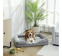 PawHut Dog Sofa Bed, Washable Soft Plush Pet Bed with Removable Flannel Cover and Non-Slip Bottom, Anti-Anxiety for Cats, Small and Medium Dogs, 91.5 x 68.5 x 16.5 cm, Grey