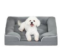 PawHut Dog Sofa Bed, Washable Soft Plush Pet Bed with Removable Flannel Cover and Non-Slip Bottom, Anti-Anxiety for Cats and Small Dogs, 70 x 60 x 16.5 cm, Grey