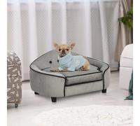 PawHut Dog Sofa for XS and S Size Dogs, Pet Chair Bed with Soft Cushion, Cat Sofa Couch with Washable Cover, Wooden Frame, 66.5 x 45 x 35.5 cm, Grey Grey