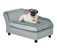 PawHut Dog Sofa with Storage, Pet Chair for Small Dogs, Cat Couch with Soft Cushion, Light Grey, 76 x 45 x 43 cm