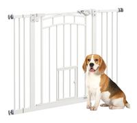 PawHut Pressure Fit Safety Gate - Dog Gate w/ Small Cat Door - 74-100cm Openings | TJ Hughes White