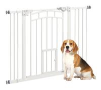 PawHut Dog Stair Gate Pet Barrier Small Cat Door Cat Flap 74-100 cm White | Pressure Fit Safety Gate, Auto Closing System, Double Locking, for Hallways