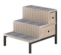 PawHut Dog Stairs with Storage, Non-Slip Cover, Pet Steps for Small Dogs & Older Cats, for Sofa, High Bed, Oak Tone