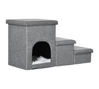 PawHut Dog Steps 3-step Pet Stairs with Kitten House and 2 Storage Boxes