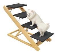 PawHut Dog Steps Dog Ramp, 4-Step Adjustable Height Pet Stairs for Large Sized Dogs, Foldable Dog Stairs for Bed Sofa, with Non-slip Surface Wood