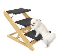 PawHut Dog Steps Dog Ramp 3-Step Adjustable Height for Medium Sized Pets | Pet Stairs, Foldable Dog Stairs for Bed Sofa, Non-slip Surface