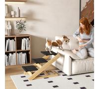 PawHut Dog Steps, 3-Step Adjustable Height Pet Stairs for Medium Dogs, Foldable Dog Stairs for Bed Sofa, Non-Slip Surface