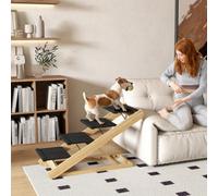 PawHut Dog Steps, 4-Step Adjustable Height Pet Stairs for Large Dogs, Foldable Dog Stairs for Bed Sofa, Non-Slip Surface