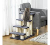 PawHut Dog Steps for Bed 4 Step Pet Stairs ladder for Dog Cat Scratch Post Grey - Grey - Particle board, plush - 1