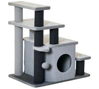 PawHut Dog Steps for Bed, 4 Step Pet Stairs with Cat House for Sofa Grey