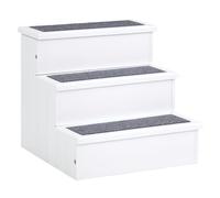 PawHut Dog Steps for Bed Sofa with Storage for Small Cats and Puppy White | 3 Step Wooden Dog Stairs for Sofa, Pet Stairs