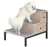 PawHut Dog Steps for Bed with Storage, 3 Step Dog Steps for Sofa, Pet Stairs for Older Cats & Small Puppies with Non-Slip and Washable Cover, Oak Tone