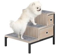 PawHut Dog Steps for Bed with Storage, 3 Step for Older Cats, Oak Tone | Dog Steps for Sofa, Pet Stairs for Small Puppies, Non-Slip Washable Cover