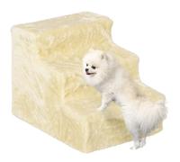 PawHut Dog Steps for Sofa, 3 Steps Dog Stairs, Pet Stairs, with Washable Plush Cover, for Small Breeds, Cats - Beige