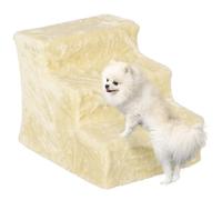 PawHut Dog Steps for Sofa, 3 Steps Dog Stairs, Pet Stairs, with Washable Plush Cover, for Small Breeds, Cats - Beige