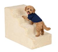 PawHut Dog Steps for Sofa 4 Steps Dog Stairs Pet Stairs Beige | Washable Plush Cover, for Small Breeds, Cats