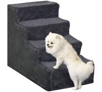 PawHut Four-Step Portable Dog Stairs with Washable Plush Cover, Dark Grey, Grey