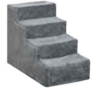 PawHut Dog Steps for Sofa, 4 Steps Dog Stairs, Pet Stairs, with Washable Plush Cover, for Small Breeds, Cats - Light Grey Grey
