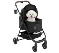 Pawhut Dog Stroller, 3 in 1 Foldable Pet Stroller for Small Puppy Cat with Detachable Travel Carrier, 4 Wheels Dog Pram with Storage Basket, Seat Leashes, Mesh Window, Black