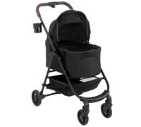 PawHut Dog Stroller, 3 in 1 Foldable Pet Stroller for Small Puppy Cat with Detachable Travel Carrier, Storage Basket, Black