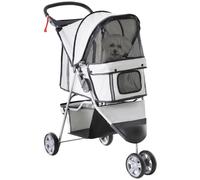 PawHut Dog Stroller Pet Travel Stroller Cat Dog Pushchair Trolley Puppy Jogger Carrier Three Wheels (Grey)