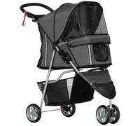 PawHut Pet Stroller Pushchair Carrier for Cat Puppy with 3 Wheels Grey - 75L x 45W x 97H (cm) - 1 - Charcoal grey