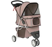 PawHut Dog Stroller, 3 Wheels Foldable Pet Stroller with Adjustable Canopy, Storage Basket for Small Mini Breeds, Coffee