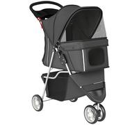 PawHut Dog Stroller, 3 Wheels Foldable Pet Stroller with Adjustable Canopy, Storage Basket for Small Mini Breeds, Dark Grey